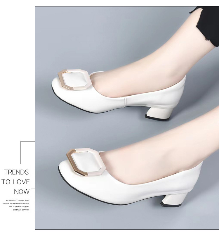 Giày lười nữ mũi vuông đế bằng da sáng chế miệng nông — Màu đen chi tiết 16