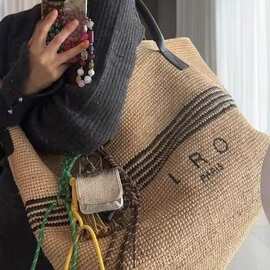 大容量托特包同款百搭新品慵懒风网红草编时尚编织包包夏小众2025
