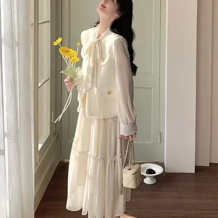 法式气质连衣裙女春秋2025新款大方得体感小香风马甲裙子套装|undefined
