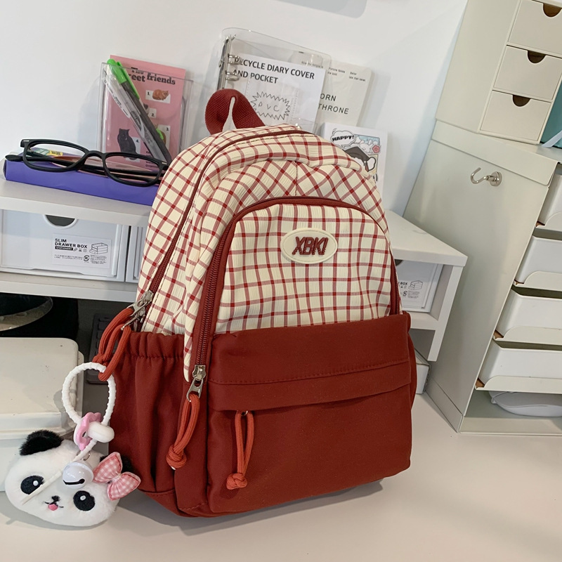 El nuevo bolso de hombro de color de choque de celosías pequeñas de varios bolsillos requiere mochilas escolares dulces y de gran capacidad, mochilas de computadora estudiantiles