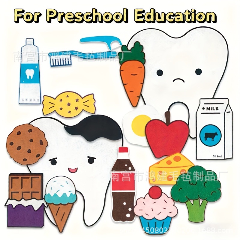 Tooth Theme Happy Tooth, 18 Pieces of Felt Story Props, Interactive Teaching Education Aids