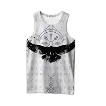 维京符号 3D 印花 T恤男式女式短袖上衣嘻哈街头服饰复古背心休闲