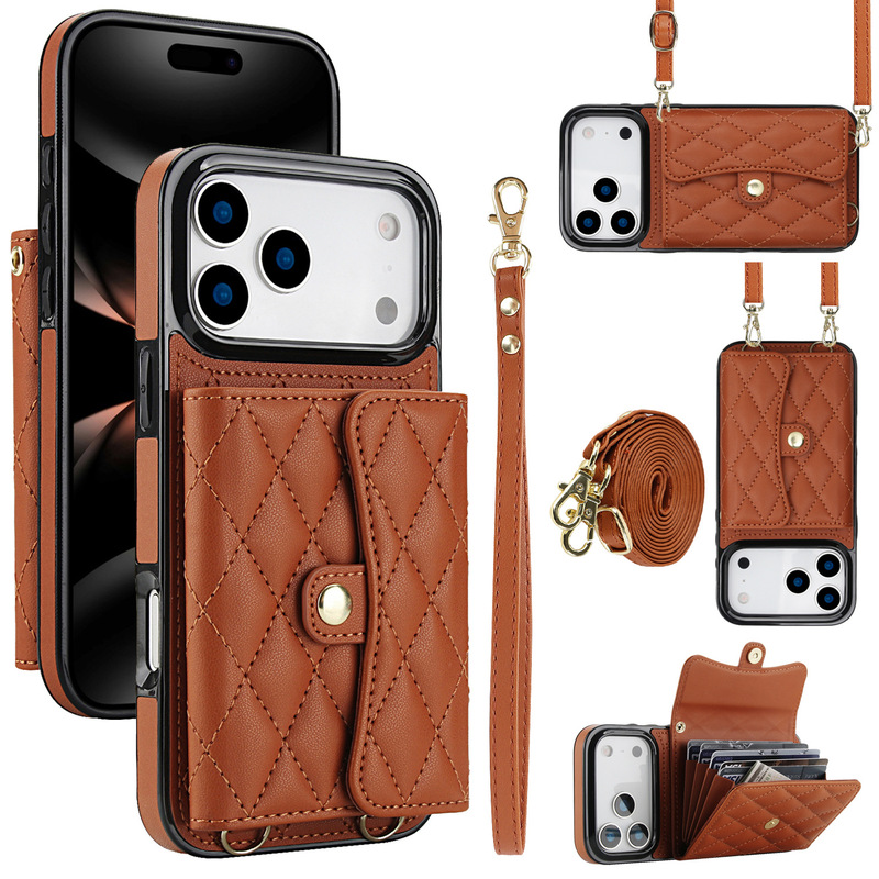 Suitable for Iphone17Pro Mobile Phone Case, Samsung S26Ultra Protective Leather Case, Crossbody Shoulder Strap, Quilted Style, Small Chanel Style