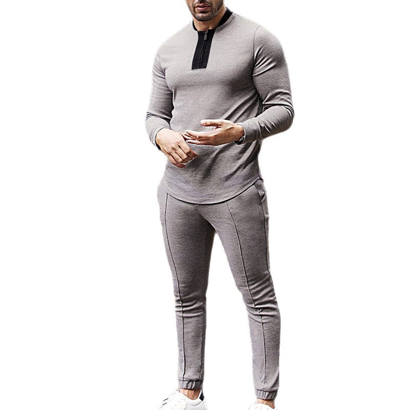 Europa y los Estados Unidos transfronterizos Amazon primavera y otoño hombre dos piezas Waffle cuello redondo manga larga juego de cremallera deportiva casual hombre