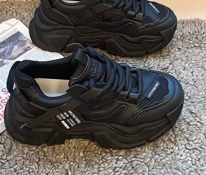 Korean version versatile thick soled women's black mesh dad shoes women 2024 new spring and autumn season show foot_voghion.com