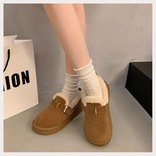 Winter New Women's Thick-Heeled Birkenstock Shoes with Fleece Lining, Non-Slip, Warm and Cozy Plush Cotton Shoes
