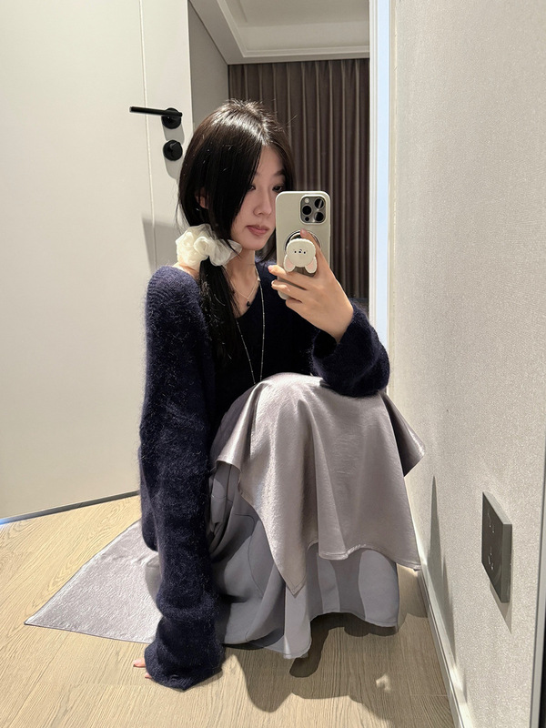 FOX ROOM 双层设计感温柔半身裙2025秋季新款飘逸拼接长裙Y107|undefined