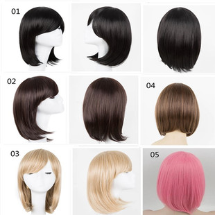 Rose Net Chemical Fiber High Temperature Silk Oblique Bangs Bob Student Hair Bobo Wig European and American Wigs Cross-Border Wholesale