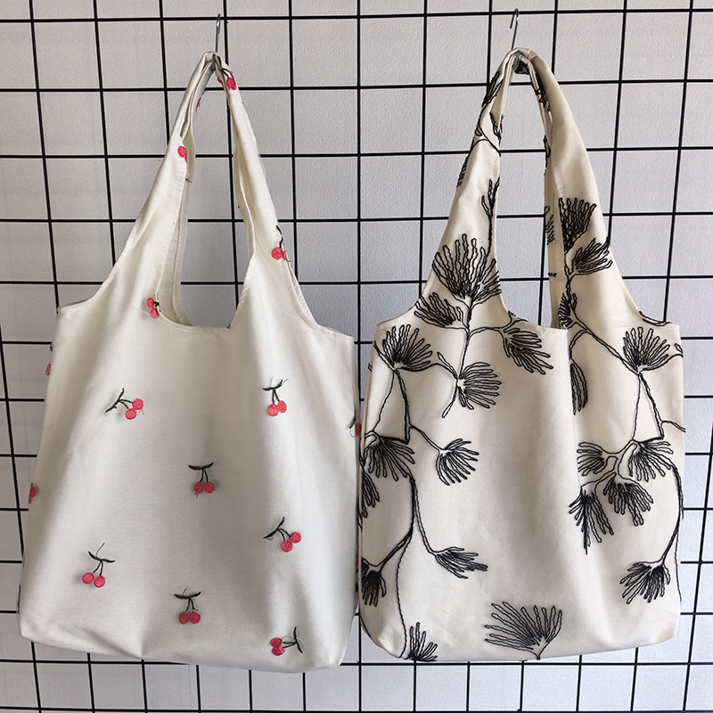 Embroidered canvas bag for leisure travel, women's bag for artistic, large capacity, versatile, one shoulder convenient bag, student bag_voghion.com