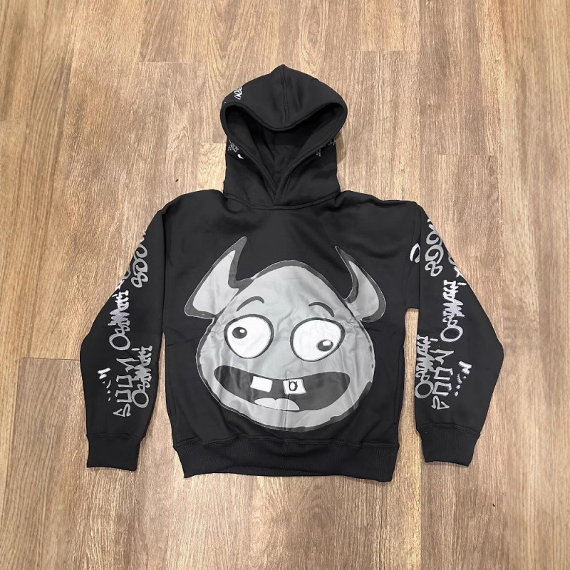 Y2K Demon Print Dark Aesthetic Hoodie – Retro Streetwear Pullover With 3D Effect_viptrois.com