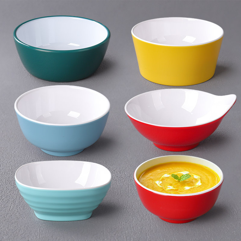 Two-Color Small Bowl Melamine Porcelain Tableware Plastic Canteen Restaurant Soup Bowl Rice Bowl Spicy Hot Pot Dipping Bowl