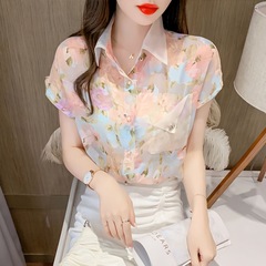 衬衣夏季短袖碎花雪纺小衬衫女装2025年新款洋气时尚气质时髦上衣
