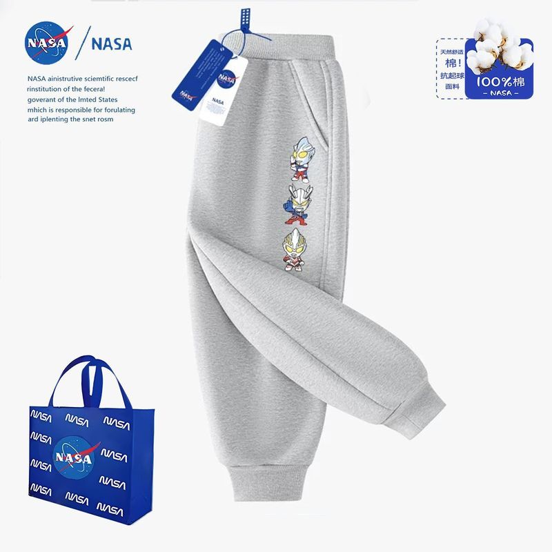 NASA帅气奥特曼裤子秋冬款时尚儿童加绒宽松运动裤男童透气长裤|undefined