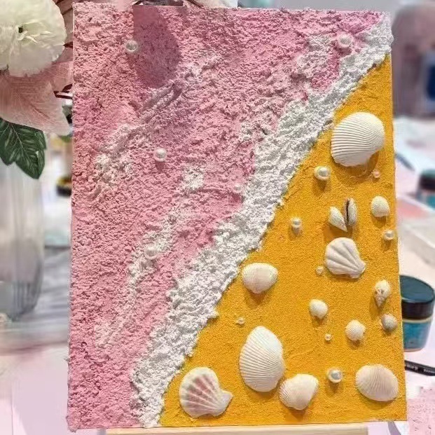 海浪沙滩贝壳diy肌理画材料包手工制作暖场活动立体石英砂装饰画|undefined