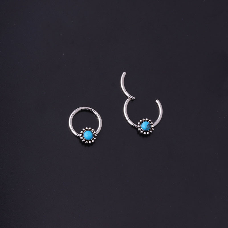 Unisex Fashion Circle Stainless Steel Metal Nose ring Polishing Inlay Turquoise