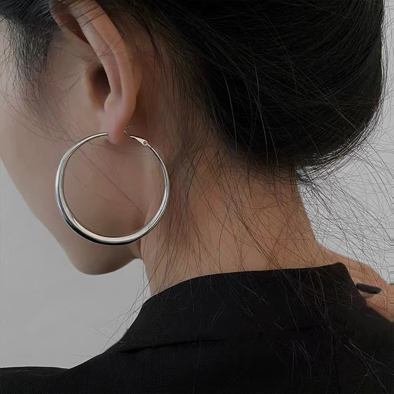 Korean Internet Celebrity Large Earrings New Fashion Minimalist Style Ins Simple Earrings for Women Elegant Circle Earrings