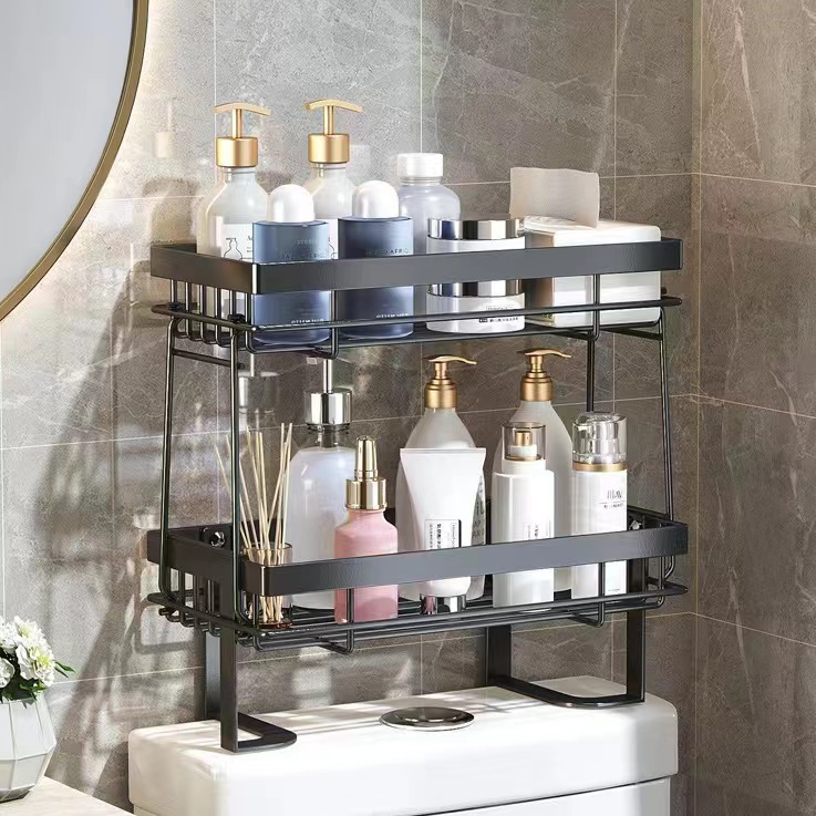 Bathroom toilet top storage rack Amazon removable punch-free toilet rack toilet bathroom storage rack