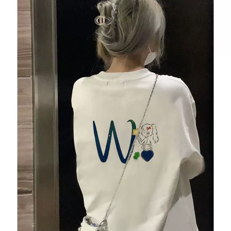 Женские топы 2025, корейский стиль, модная студенческая универсальная белая маленькая свежая дышащая повседневная свободная футболка из чистого хлопка