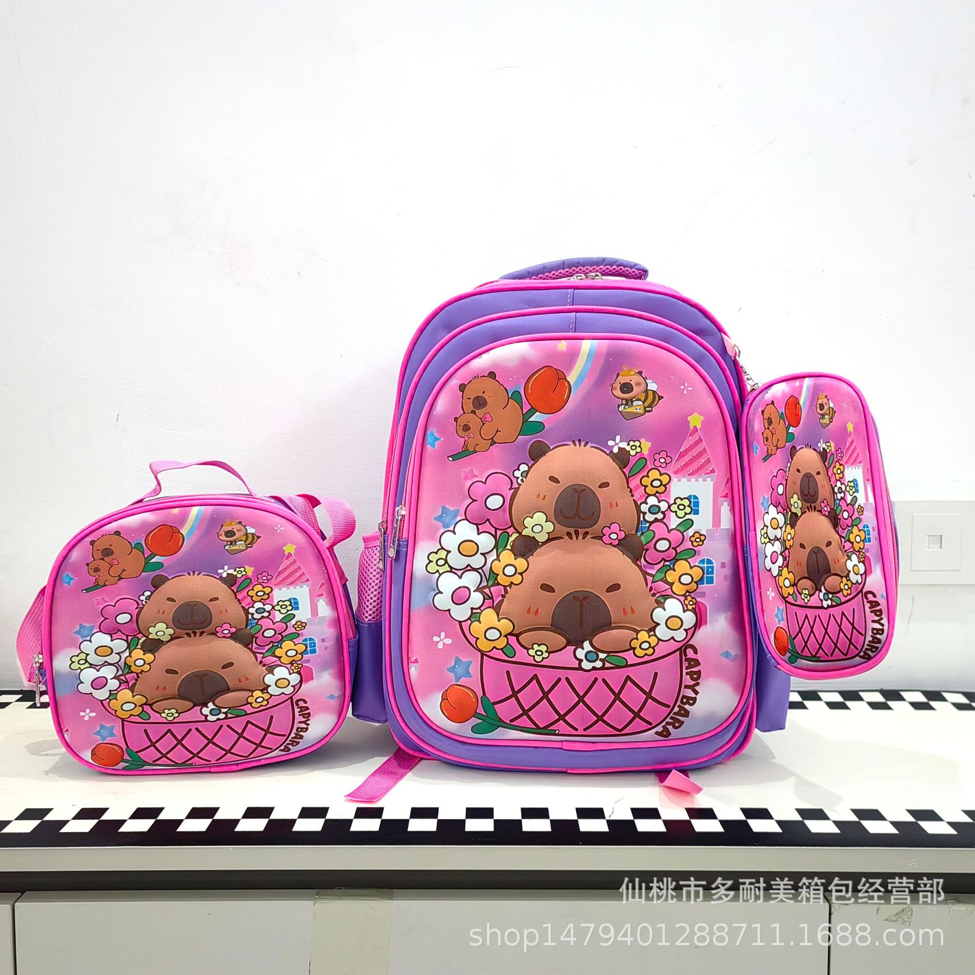 Comercio exterior al por mayor 3D Escuela Primaria estudiante mochila 3-piece set niños dibujos animados mochila lápiz bolsa de almuerzo para grado 1-6