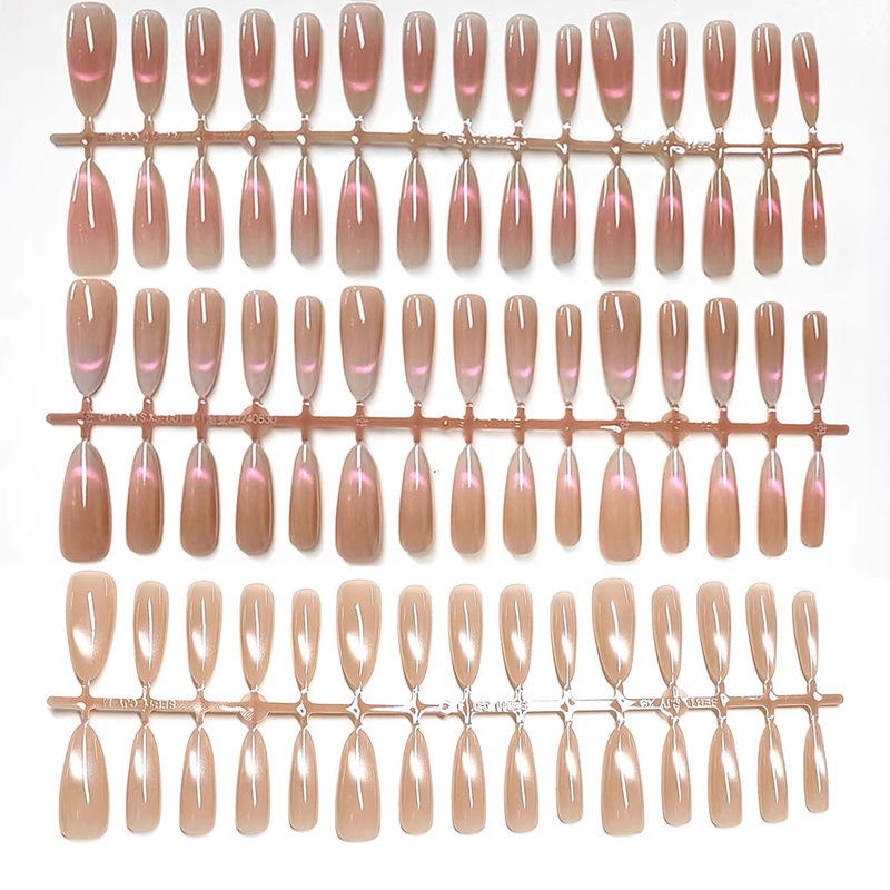 Cross-Border Long Almond-Shaped Nails with Glass Beads and Cat Eye Effect, Foreign Trade Fake Nails, Press-On Nails