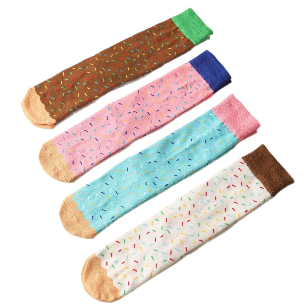 Calcetines de moda, forma de rosquilla, calcetines de tubo de color de contraste de dopamina, estilo creativo, lindos y divertidos calcetines de algodón de color, mujeres image 5