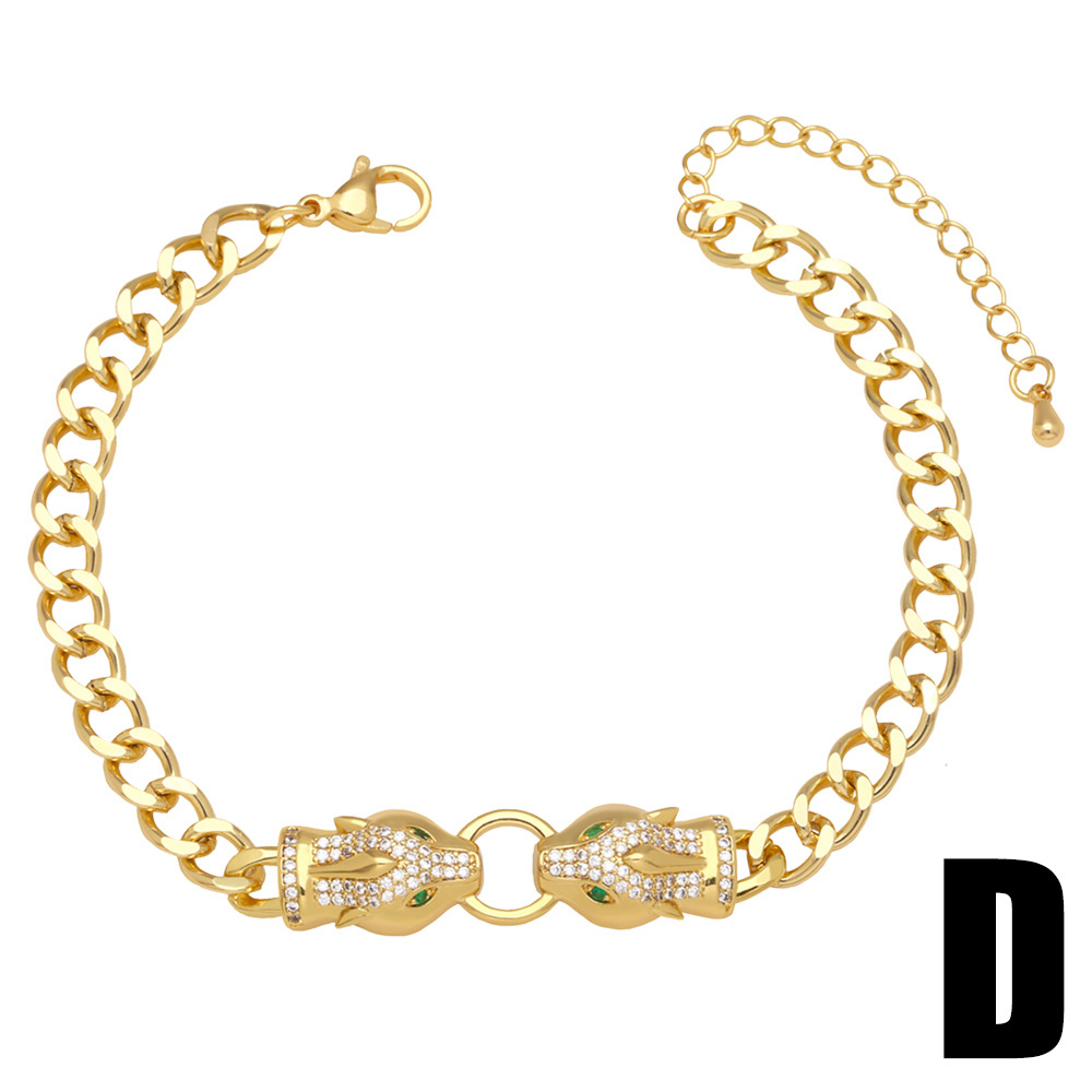 Fashion Leopard Head Copper Bracelets Gold Plated Zircon Copper Bracelets