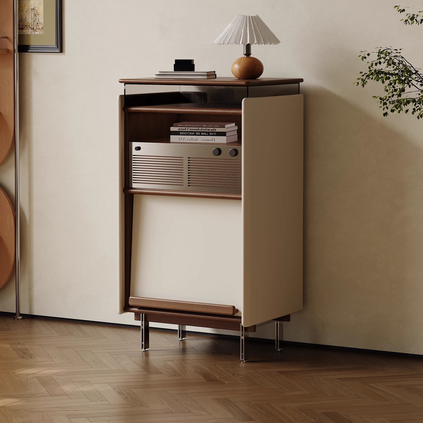 Armario de madera maciza de estilo medio, madera de cerezo, pequeño apartamento, sala de estar, armario de registro de almacenamiento, armario lateral de sofá Bauhaus retro