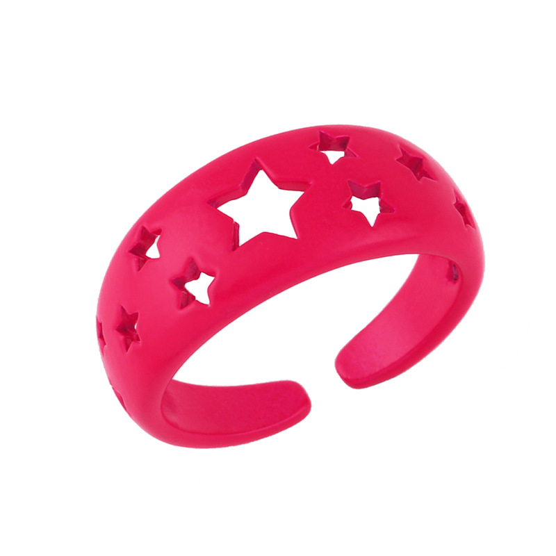 Wholesale Jewelry Simple Candy Color Hollow Five-pointed Star Copper Ring Nihaojewelry display picture 4