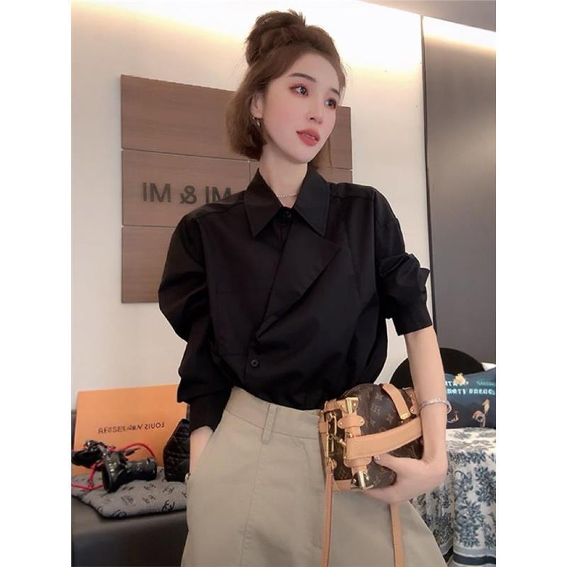 春秋季新款女士设计感穿搭一整套时尚衬衫休闲阔腿裤套装|undefined