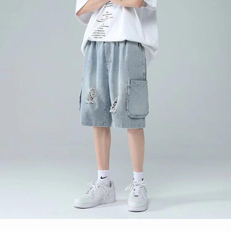 Retro blanco para hacer viejos pantalones cortos de vaqueros de verano para hombres nuevos 2026 sueltos grandes pantalones de moda de piernas anchas