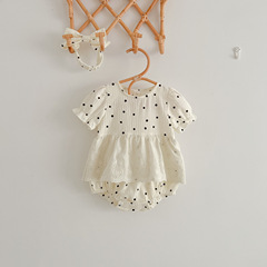 2023 New Baby Girl Lace Skirt Coverall Infant Summer Jumpsuit Short Sleeve Romper with Hairband