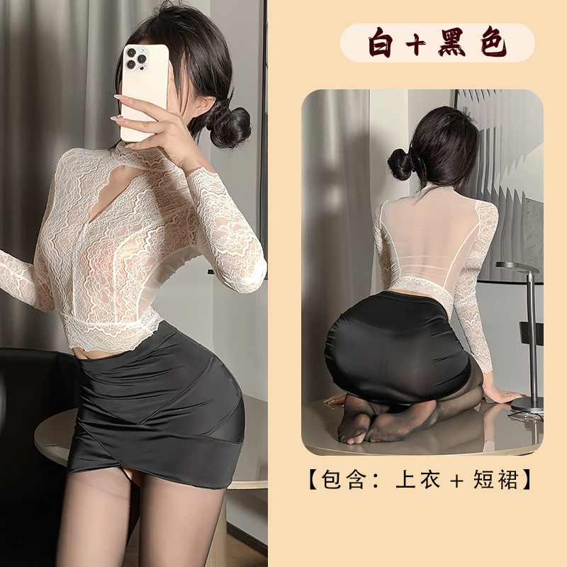 화이트+블랙 [탑+스커트+끈팬티]