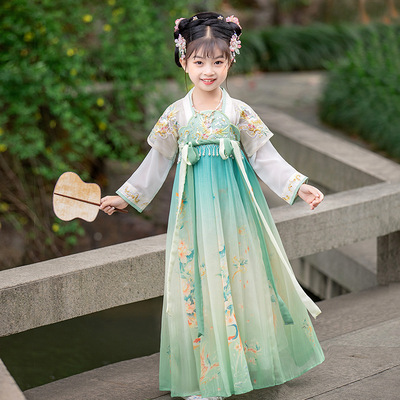 Girls Kids Chinese Hanfu fairy dress green floral princess cosplay kimono dresses children ancient Chinese ancient folk costume outfit for baby