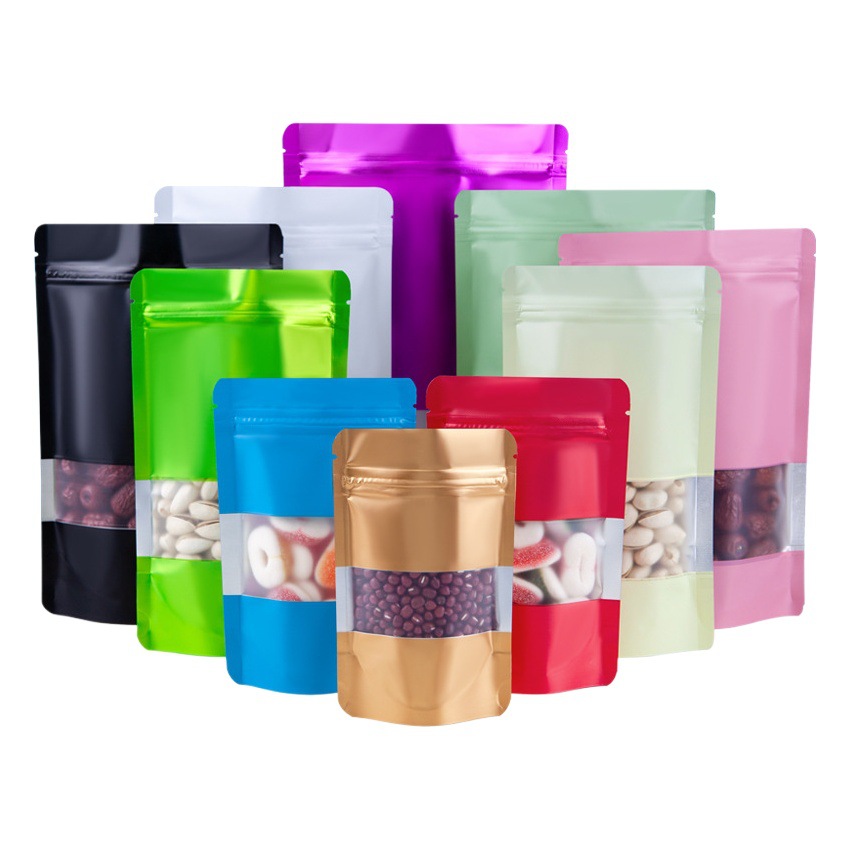 20 bolsa autosellante de seda Ventana de color bolsa de embalaje de dulces de alimentos bolsa de sellado de té de flores con bolsa de papel de aluminio