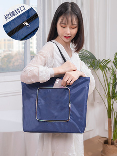 Solid Color Thickened Waterproof Handbag Zipper Closure Travel Bag Multifunctional Portable Foldable Shopping Bag with Printed Text for Grocery Shopping