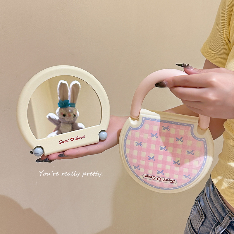 Espejo de maquillaje plegable, pequeño espejo de escritorio lindo para llevar con usted, dormitorio de estudiantes domésticos para niñas, espejo de vestir