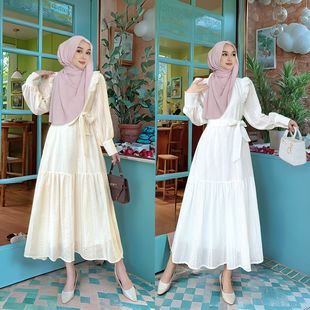 M299 Malaysia Indonesia Muslim Women's Wear Wood Ear Edge Collar Stitching Ruffled Boutique Embroidery dress