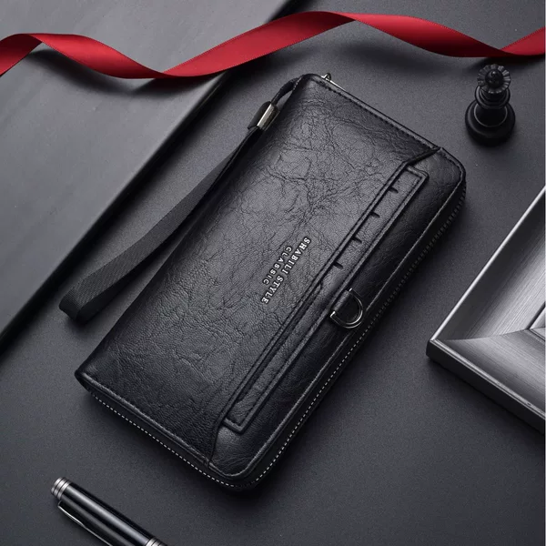 Men's Long Wallet, New Style Zipper Card Holder, Mobile Phone Bag, Men's Clutch Bag, Soft Leather, Youth Fashion Clutch Bag