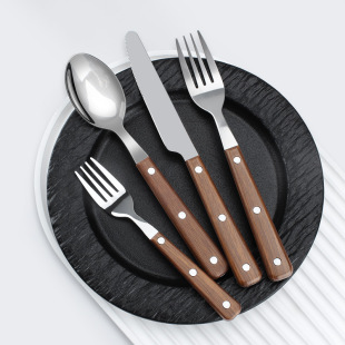 Western Food High-end Imitation Wood Grain Tableware Knife and Fork Spoon Western Tableware Steak Knife and Fork Spoon Stainless Steel Tableware Combination suit