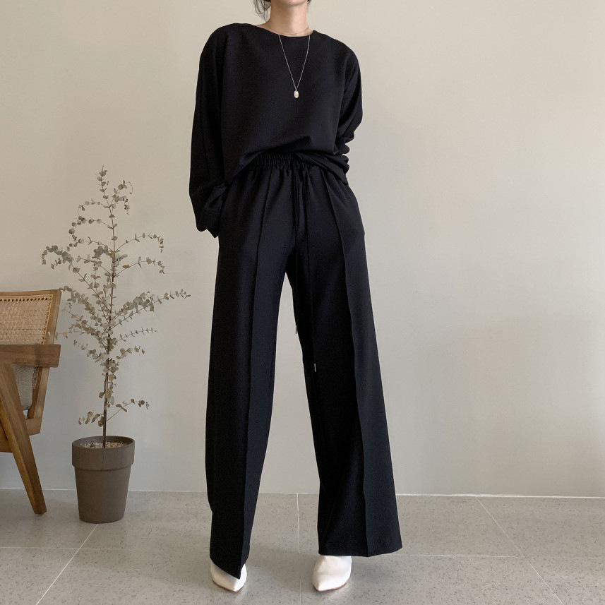 (2개) 한국 동대문 가을 심플한 우아한 느슨한 올매치 긴팔 땀 에스포지 에스포이티브 허리 레이스 업 캐주얼 바지 여성용 바지