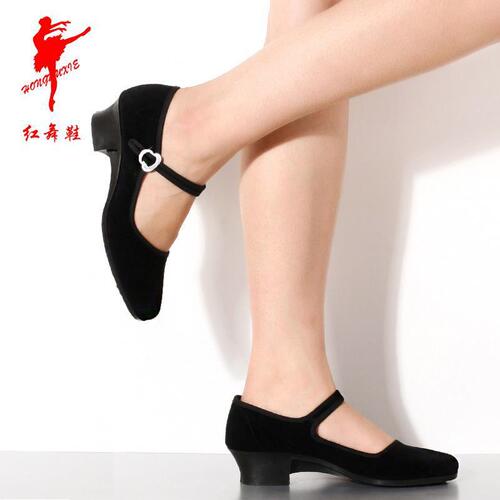 Red dance shoes ethnic folk dance Northeast Yangko velvet heel practice shoes modern square old Beijing cloth shoes dance shoes 1006