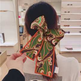新款飘带丝巾油画韩版细窄长条洋气仿真丝围巾女时尚装饰发带丝巾
