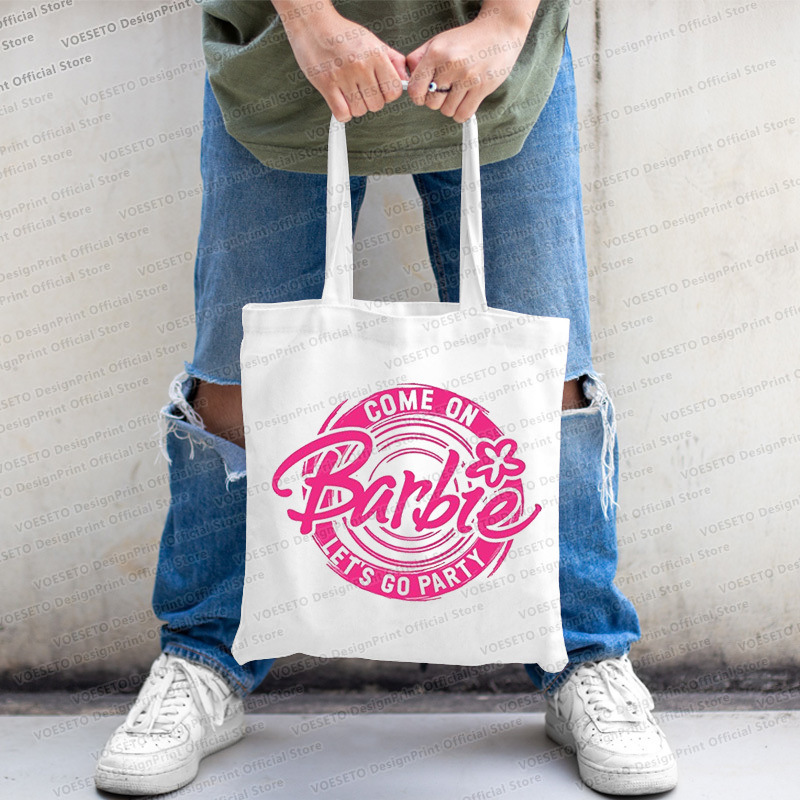 Barbie impreso bolsa de lona bolsa de hombro plegable bolsa estudiante bolso de moda bolso de compras transfronterizo comercio exterior
