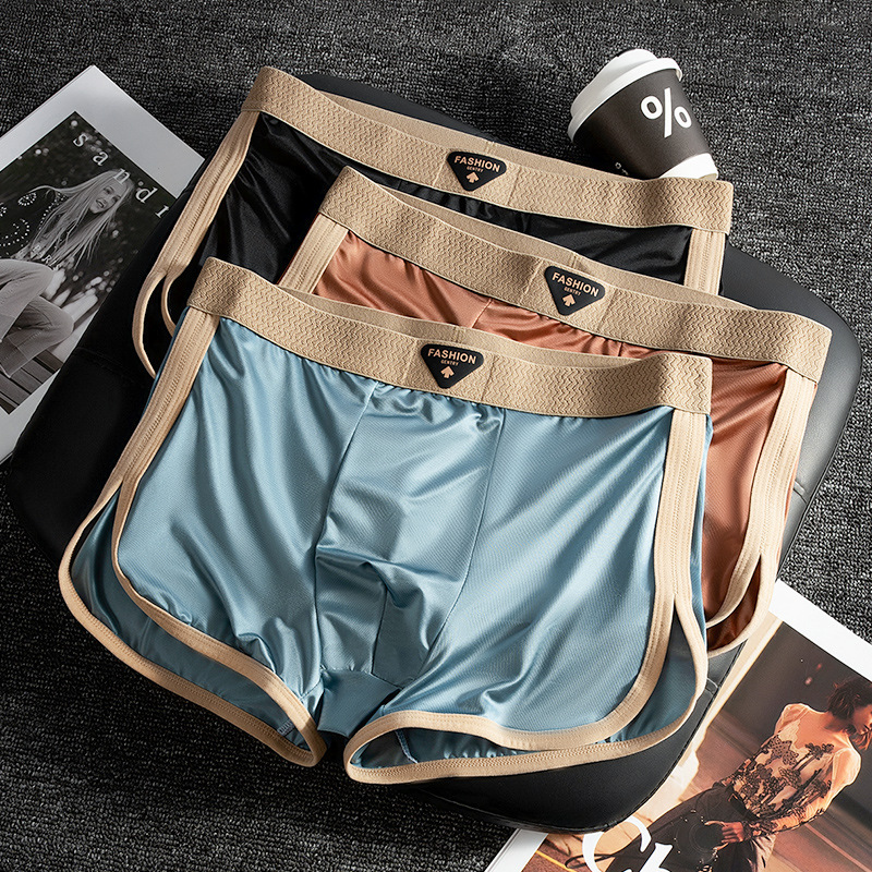New Men's Underwear Ice Silk Breathable Summer Thin Light Luxury Satin Silky Boxer Briefs Manufacturer Wholesale Delivery