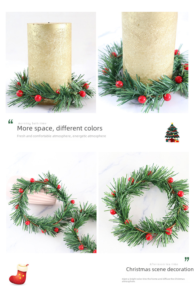 Christmas wreath simulation candle holder red berry wreath grass strip red berry pine needle home decoration price promotion_voghion.com