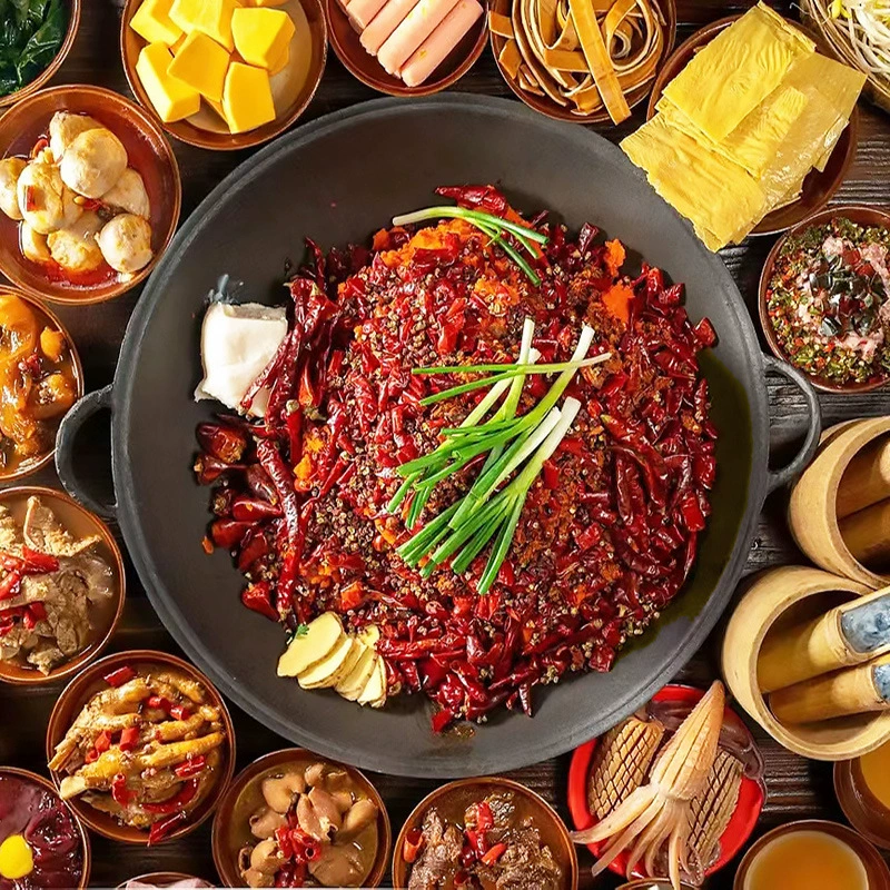 Уличный киоск, старая посуда для горячего горшка, коммерческая чугунная кастрюля, индукционная плита, плоская эмаль, Чунцин Jiugongge, чаша для горячего горшка, карта, оптовая продажа