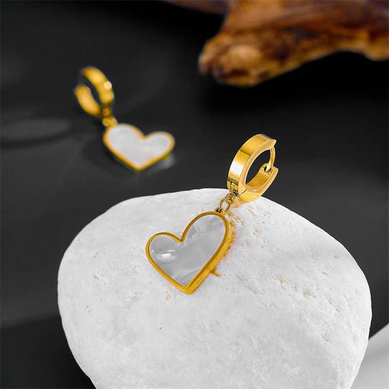 Simple Style Heart Shape Titanium Steel Inlay Glass Earrings Necklace