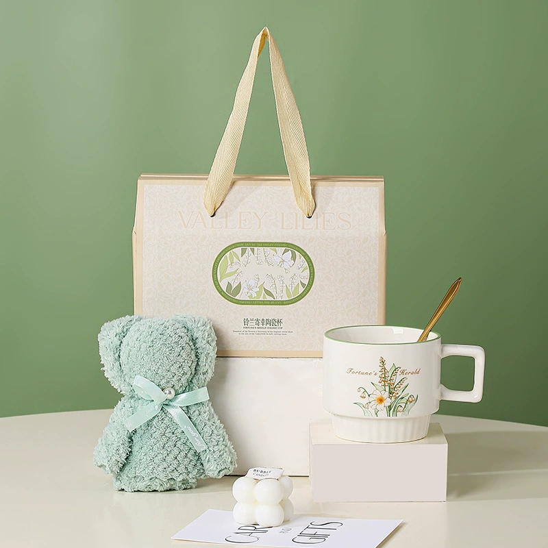 Ceramic towel, creative spoon, tower, tea cup, gift box, orchid, Birthday gift
