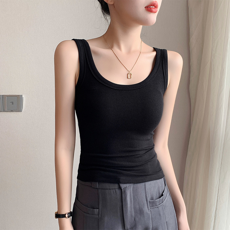 A generation of hair rib U-neck small camisole women's spring and summer new outer wear slim bottoming beautiful back top