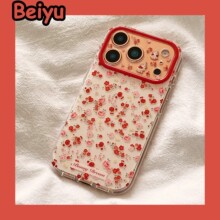 红色小碎花兔子适用苹果16PROMAX手机壳iPhone15Plus软壳14小清新